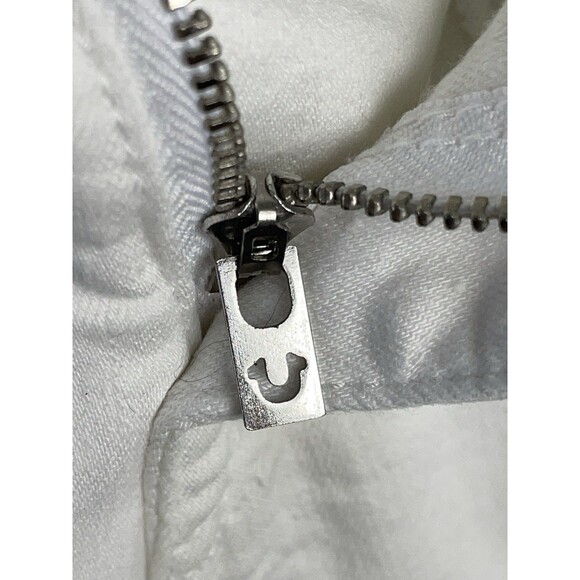 True Religion Women 27 Jeans World Tour Moto White Biker Ribbed Knee Stretch Y2K - Picture 9 of 14